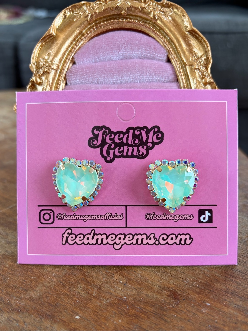 Feed Me Gems Pistachio Signature Heart Studs